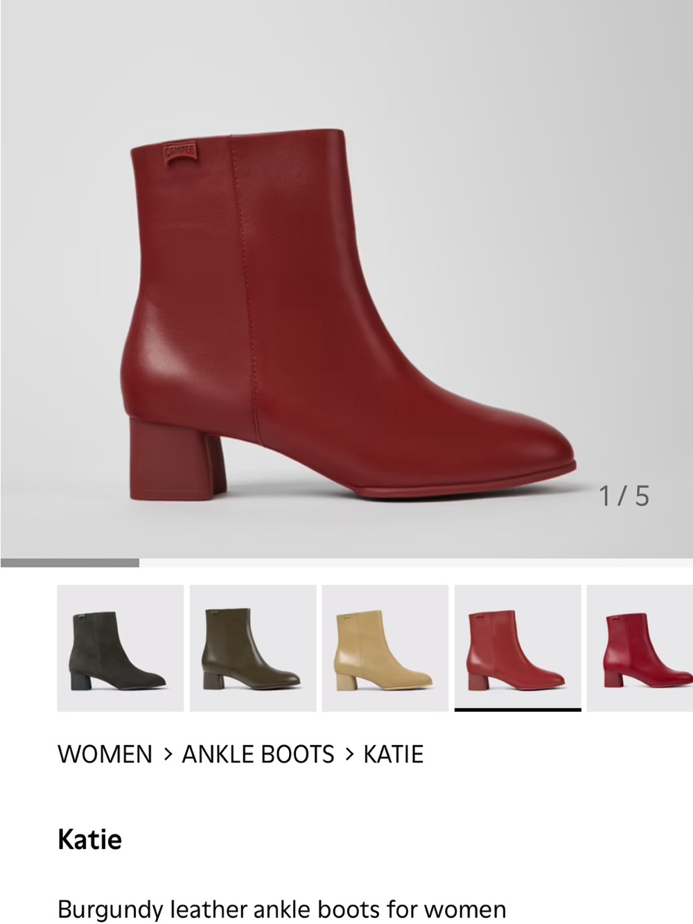 Camper Katie Burgundy Leather Ankle Boots